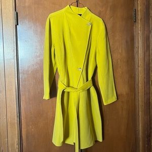 Yellow wool blend wrap coat